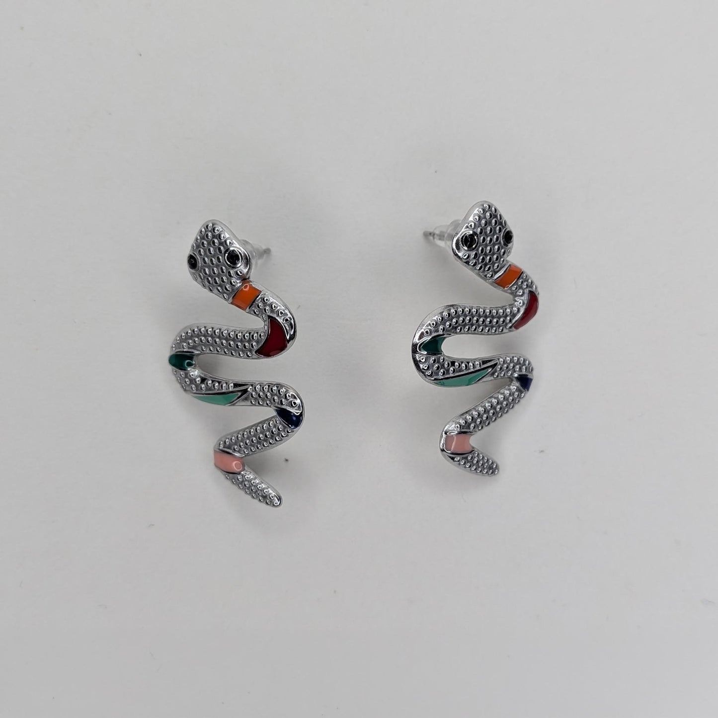 Selma Silver Stainless Steel Snake Earrings (Aretes)