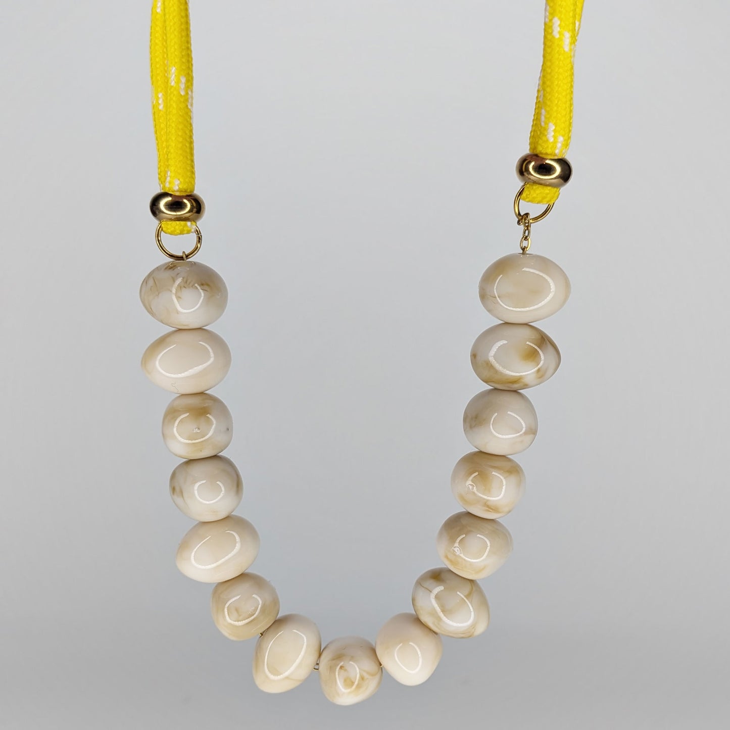 Aranza Yellow and Beige Acrylic, Cord, and Stainless Steel Necklace (Collar)