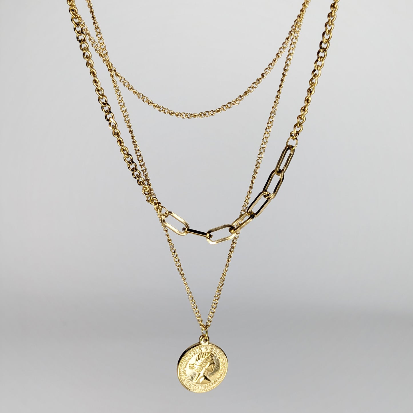 Isabela Stainless Steel Layered Coin Necklace (Collar)