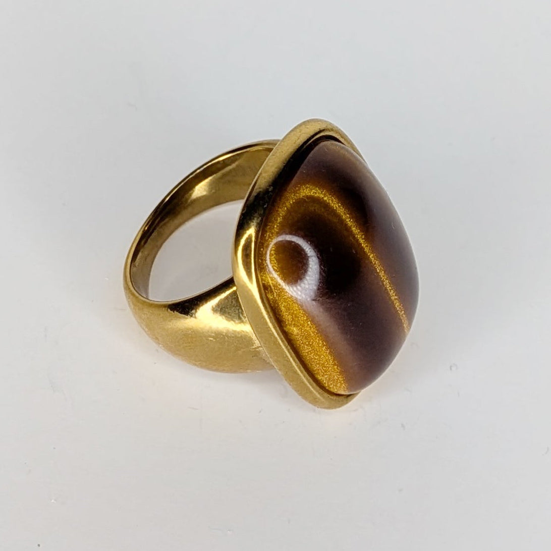 Charito Tiger Eye Style Stainless Steel Statement Ring (Anillo)