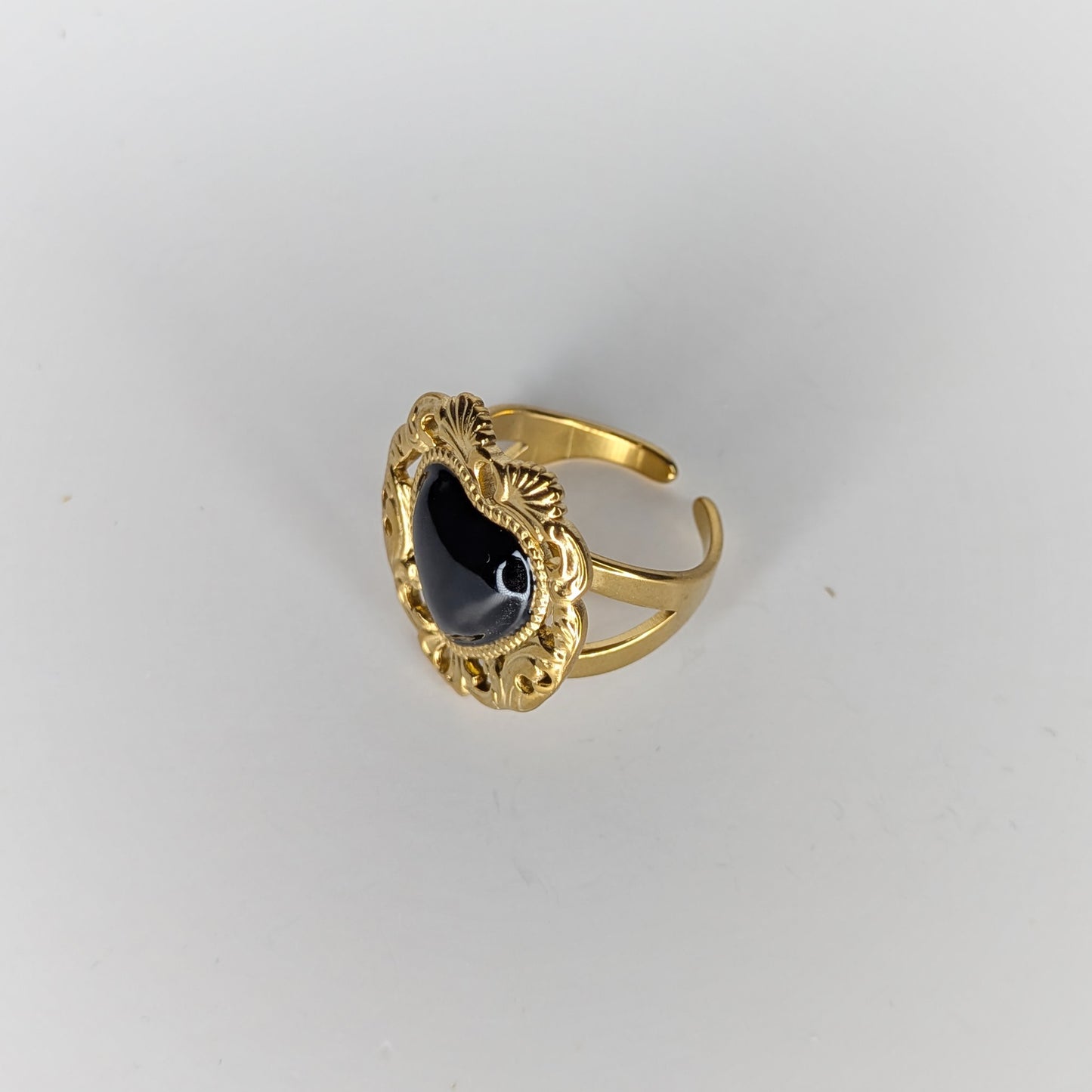 Martiz Black & Gold Stainless Steel Adjustable Ring (Anillo)