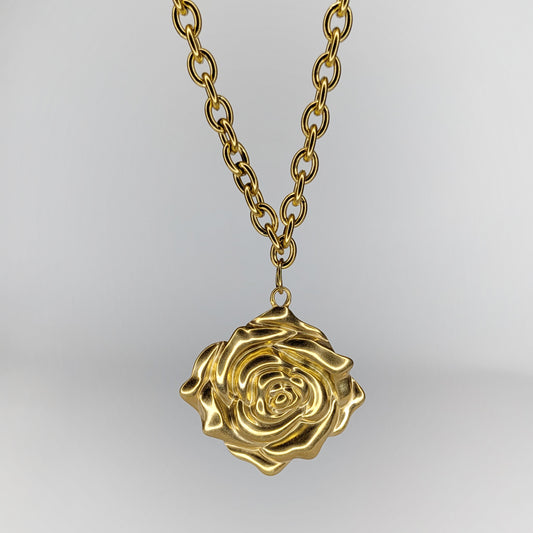 Rozzenda Gold Stainless Steel Rose Statement Necklace (Collar)