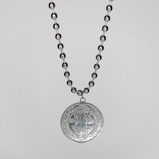 San Benito Large Medallion Stainless Steel Necklace (Collar)