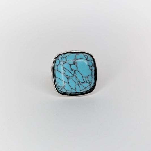 Alda Blue Silver Stainless Steel Statement Ring (Anillo)