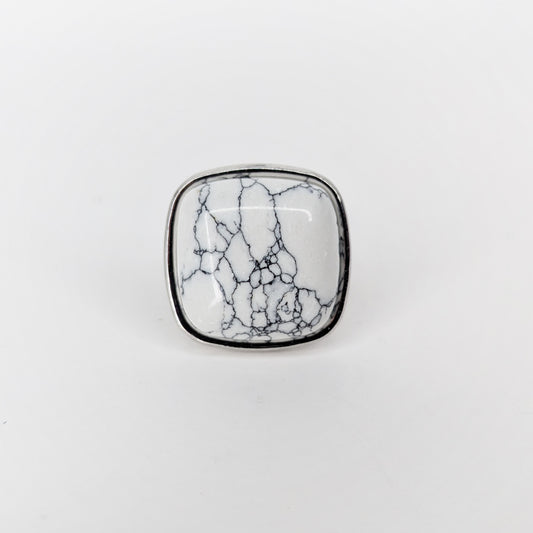 Alda White Silver Stainless Steel Statement Ring (Anillo)