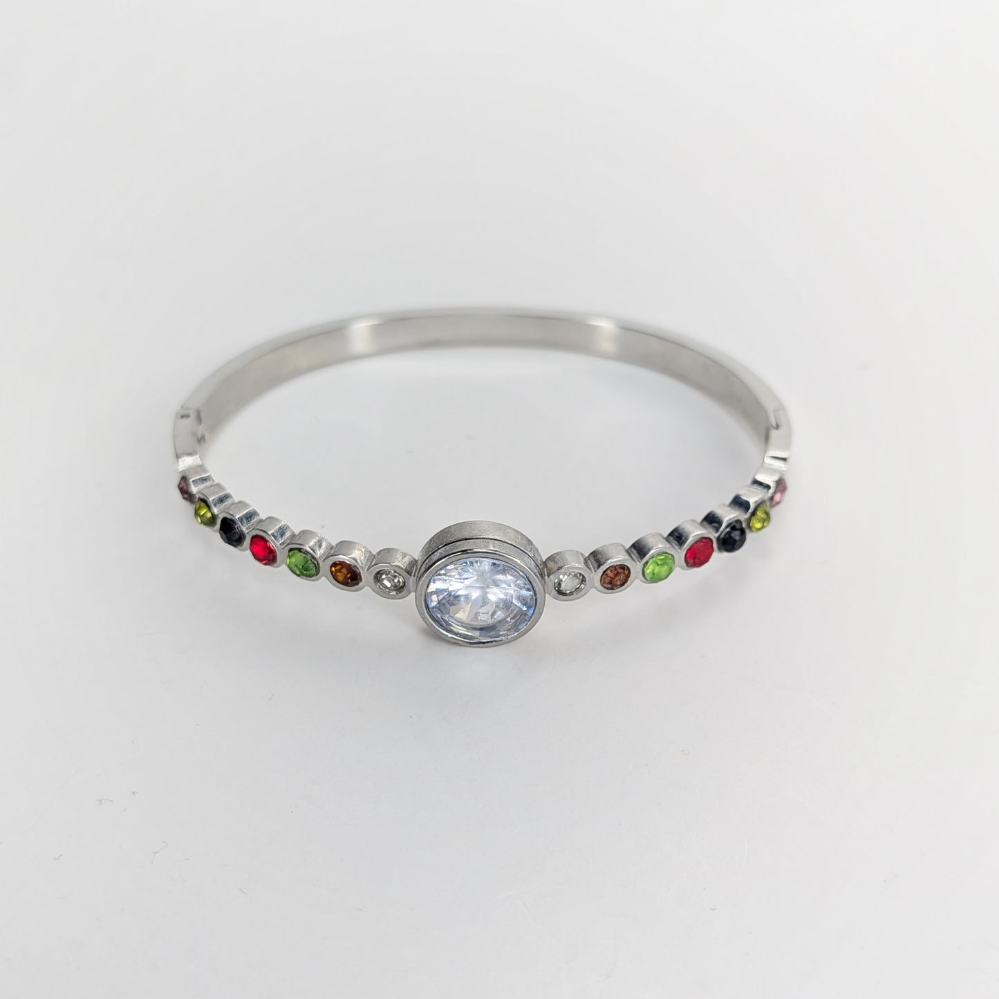 Yanet Stainless Steel Multicolor Crystal Bangle Bracelet (Pulsera)