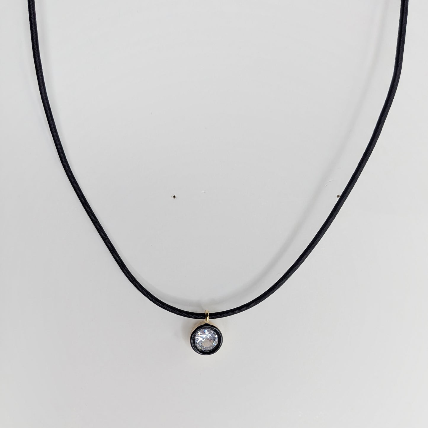 Miranda Black Cord Necklace with Crystal Pendant (Collar)