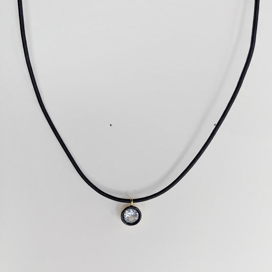 Miranda Black Cord Necklace with Crystal Pendant (Collar)