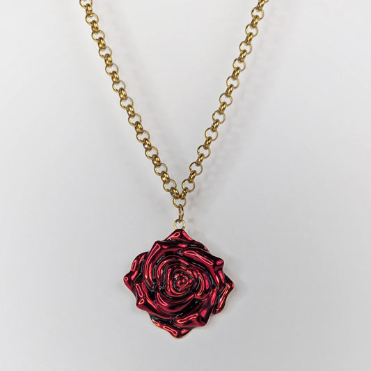 Rosenda Red Enamel Rose Necklace (Collar)