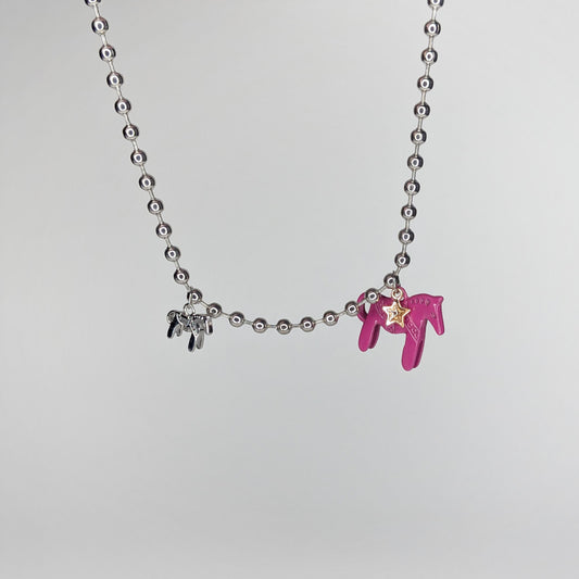 Bella Pink Horse Stainless Steel Necklace (Collar)