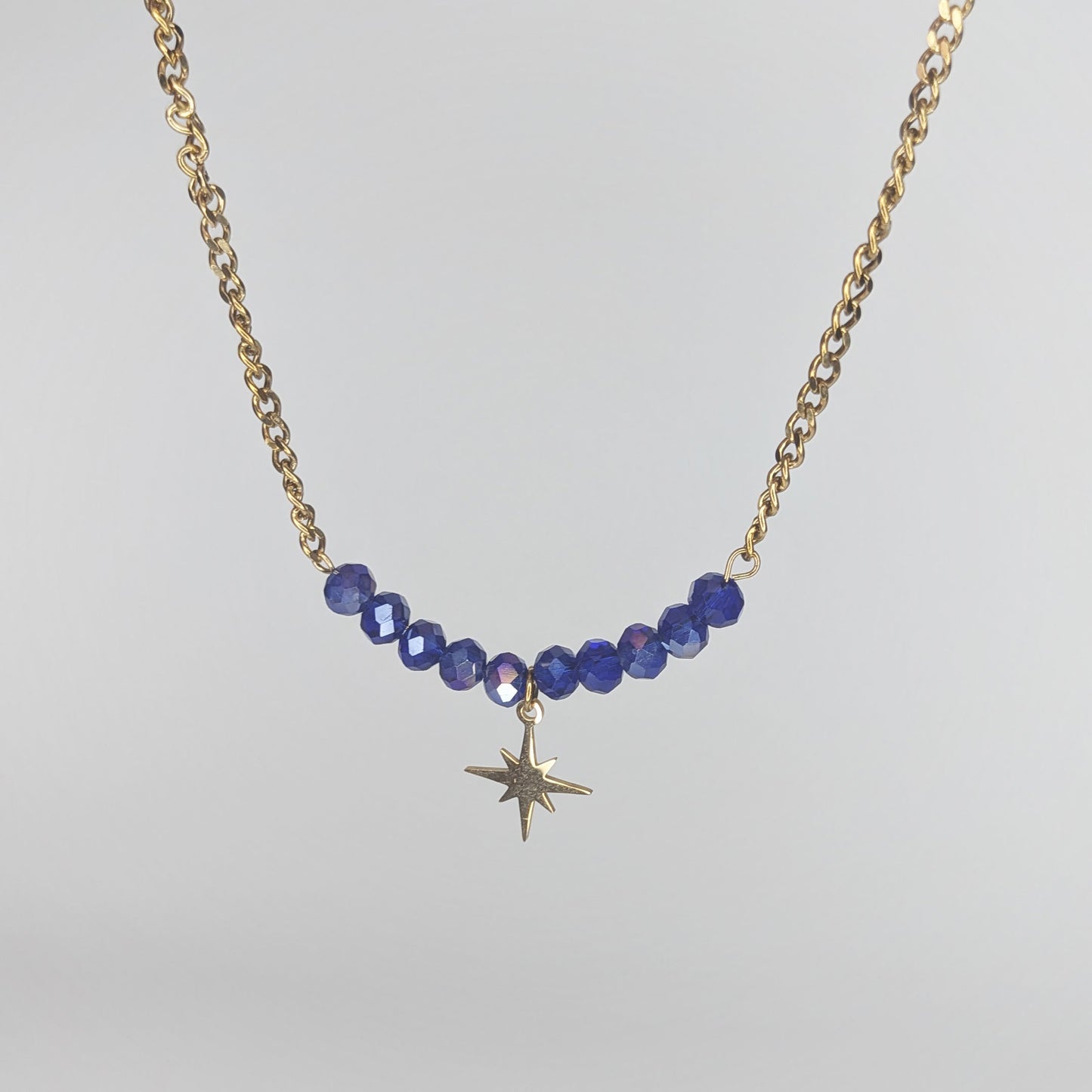 K Blue Crystal and Stainless Steel Necklace (Collar)