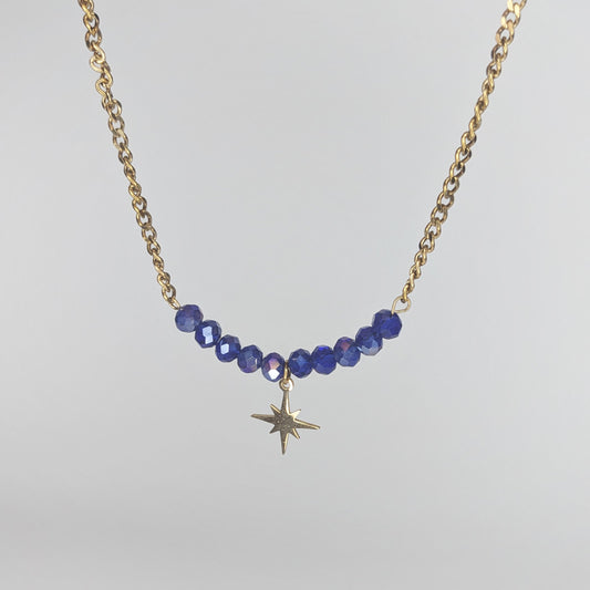 K Blue Crystal and Stainless Steel Necklace (Collar)