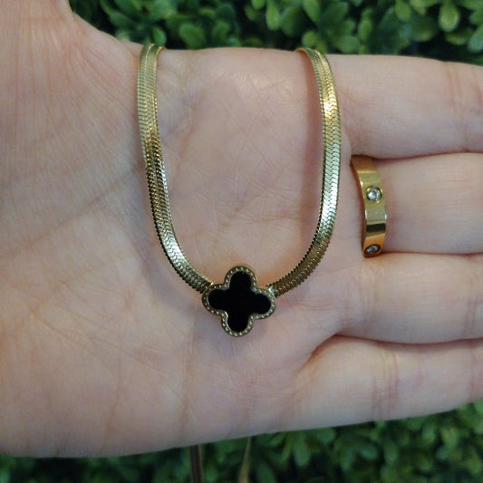 Collar  Cadena Planchada Con Flor
