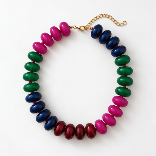 Vera Blue Pink Green Acrylic Beaded Necklace (Collar)